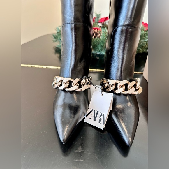 NWT Bloggers Favorite Rare Zara High Heeled Chunky Chain Detail Leather Boots - Picture 11 of 17